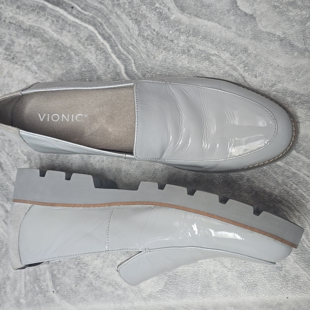 Vionic Light Gray Patent Leather Loafers